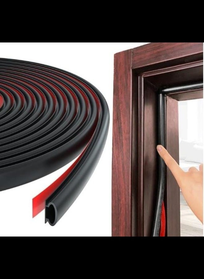 19.7 Feet Self-Adhesive Rubber Weather Stripping Door Seal, Soundproofing D-Shape Insulation Strip for Doors and Windows, Gap Blocker (Black) - Image 1