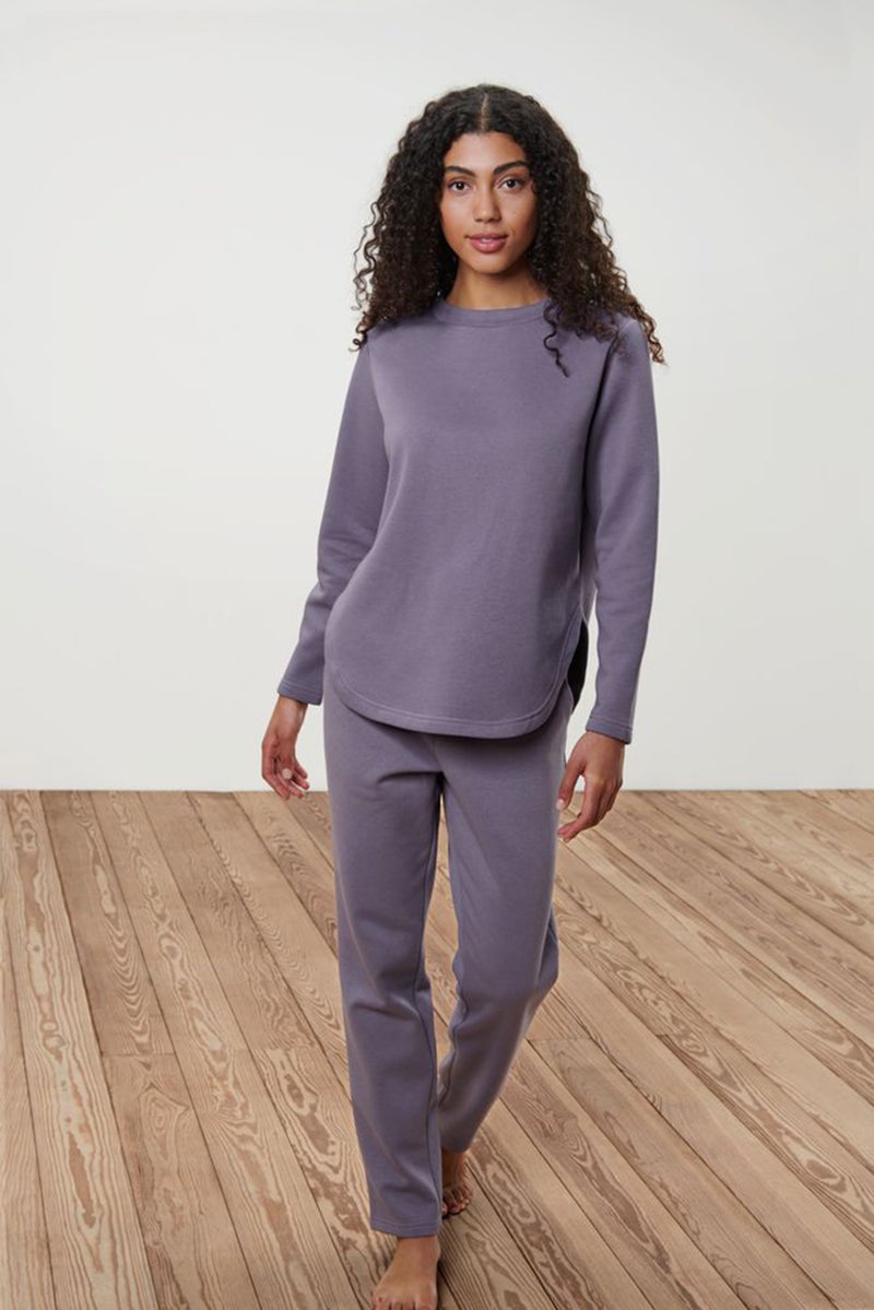 Tchibo Women Long Sleeves Solid Pajama Top, Purple  - Image 1
