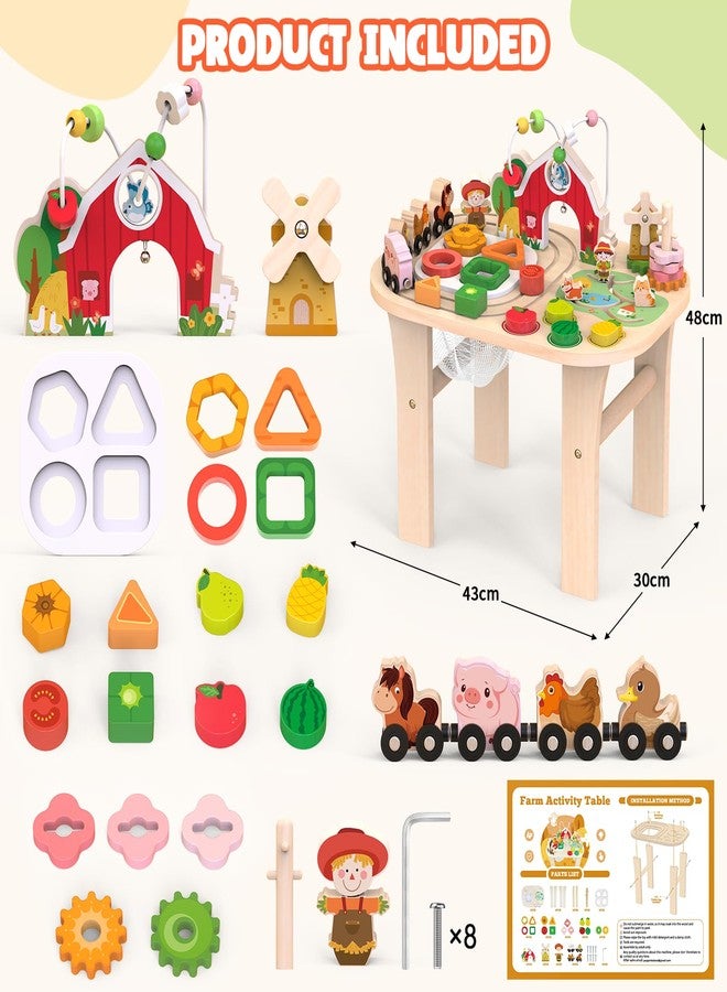 Weilim Activity Table for 1 Year Old, Baby Wooden Sensory Table with Bead Maze Shape Sorter Train Track for Toddler, Farm Montessori Toy Activity Center Educational Learning Toys for Kids 12+ Months - Image 3