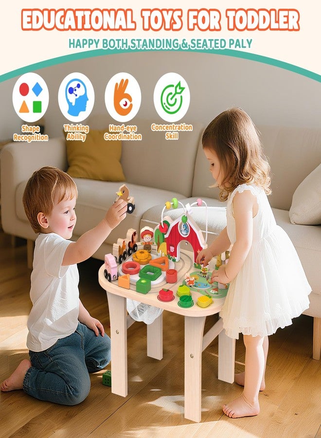 Weilim Activity Table for 1 Year Old, Baby Wooden Sensory Table with Bead Maze Shape Sorter Train Track for Toddler, Farm Montessori Toy Activity Center Educational Learning Toys for Kids 12+ Months - Image 4