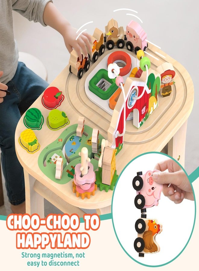 Weilim Activity Table for 1 Year Old, Baby Wooden Sensory Table with Bead Maze Shape Sorter Train Track for Toddler, Farm Montessori Toy Activity Center Educational Learning Toys for Kids 12+ Months - Image 5