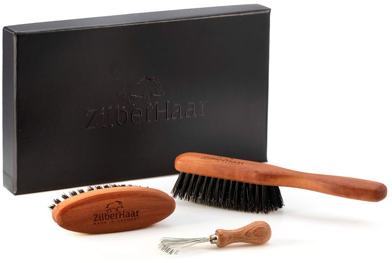 ZilberHaar Beard Brush Grooming Kit - Stiff Bristles Boar Bristles - Ideal for Medium to Long, Thick Beards - Distributes Balm & Oil for Growth/Styling - With Brush Cleaning Tool - Image 1