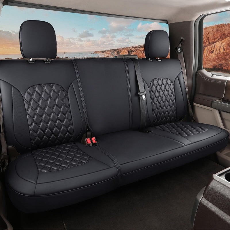 Huidasource Silverado Back Row Car Seat Covers, Split Rear Bench Seat Cushion Cover Fit for Chevy Silverado GMC Sierra 1500 2007-2013&2019-2025, 2020-2025 2500/3500HD Crew Cab WT LS LT(Back Row/Black) - Image 1