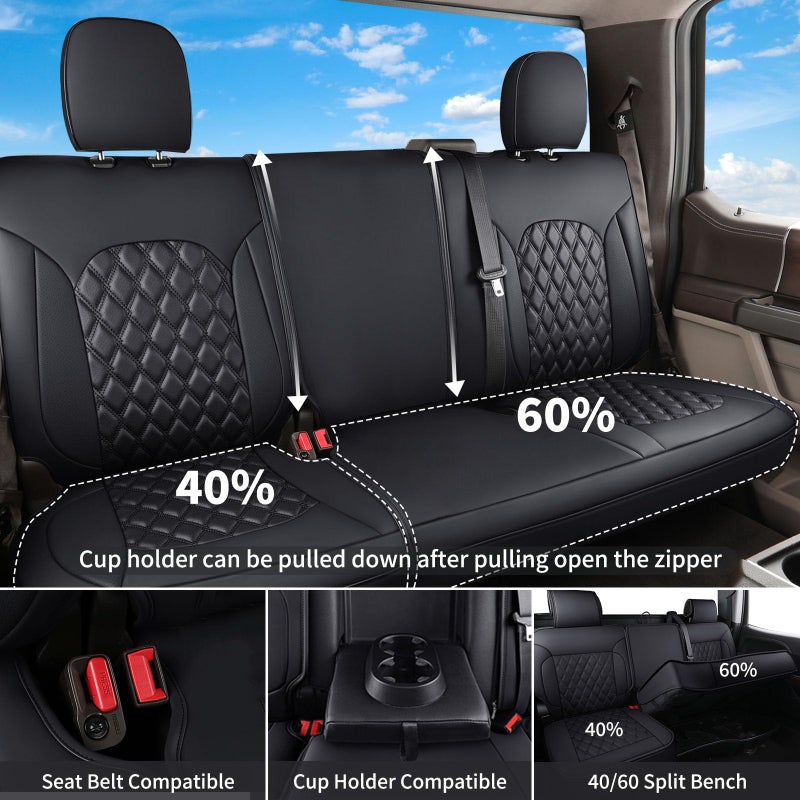 Huidasource Silverado Back Row Car Seat Covers, Split Rear Bench Seat Cushion Cover Fit for Chevy Silverado GMC Sierra 1500 2007-2013&2019-2025, 2020-2025 2500/3500HD Crew Cab WT LS LT(Back Row/Black) - Image 2