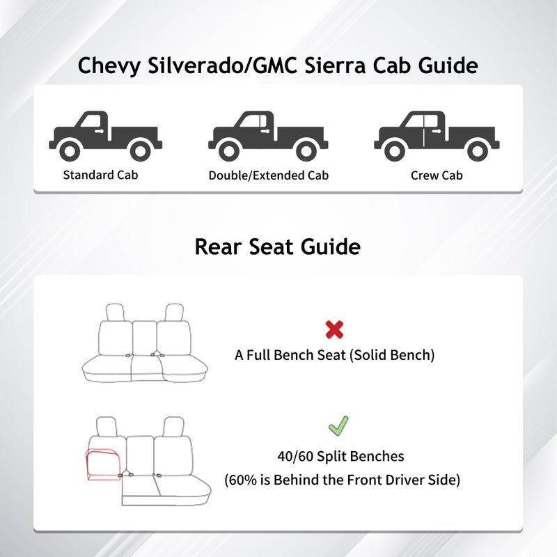 Huidasource Silverado Back Row Car Seat Covers, Split Rear Bench Seat Cushion Cover Fit for Chevy Silverado GMC Sierra 1500 2007-2013&2019-2025, 2020-2025 2500/3500HD Crew Cab WT LS LT(Back Row/Black) - Image 5