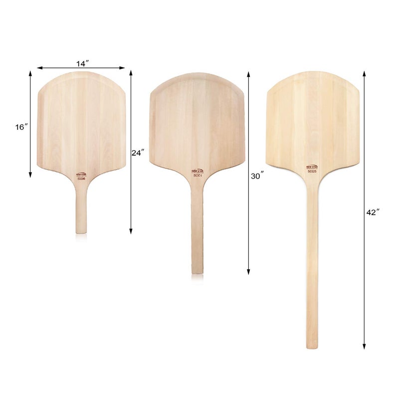 New Star Foodservice 50295 Restaurant-Grade Wooden Pizza Peel, 16" L x 14" W Plate, with 10" L Wooden Handle, 24" Overall Length - Image 4