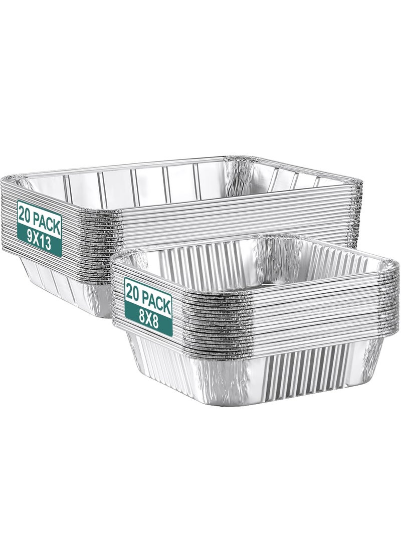 NEEBAKE 40 Pack Disposable Aluminum Pans Combo Set - 20 Large 9x13 Aluminum Foil Pans Half Size & 20 Small 8x8 Tin Foil Baking Pans, Tin Trays Containers for Meal Prep, Food Cooking, Roasting, Heating - Image 1