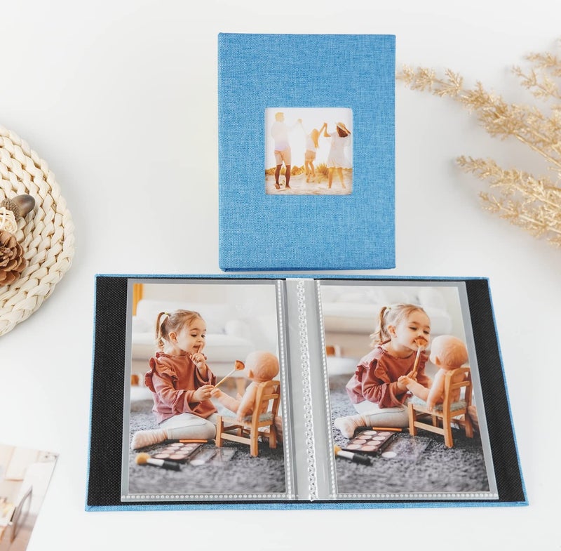 Artmag Mini Photo Album 4x6 50 Pockets 2 Pack  Linen Cover with Front Window Album Hold 100 Vertical Photos for Family Wedding Baby Children (Teal) - Image 2