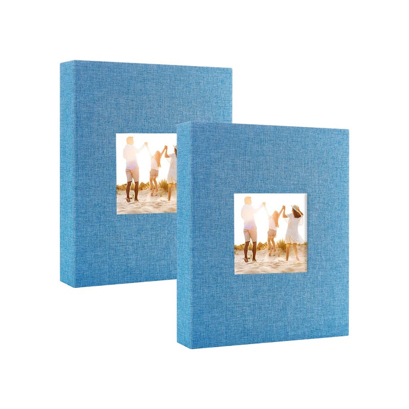 Artmag Mini Photo Album 4x6 50 Pockets 2 Pack  Linen Cover with Front Window Album Hold 100 Vertical Photos for Family Wedding Baby Children (Teal) - Image 1
