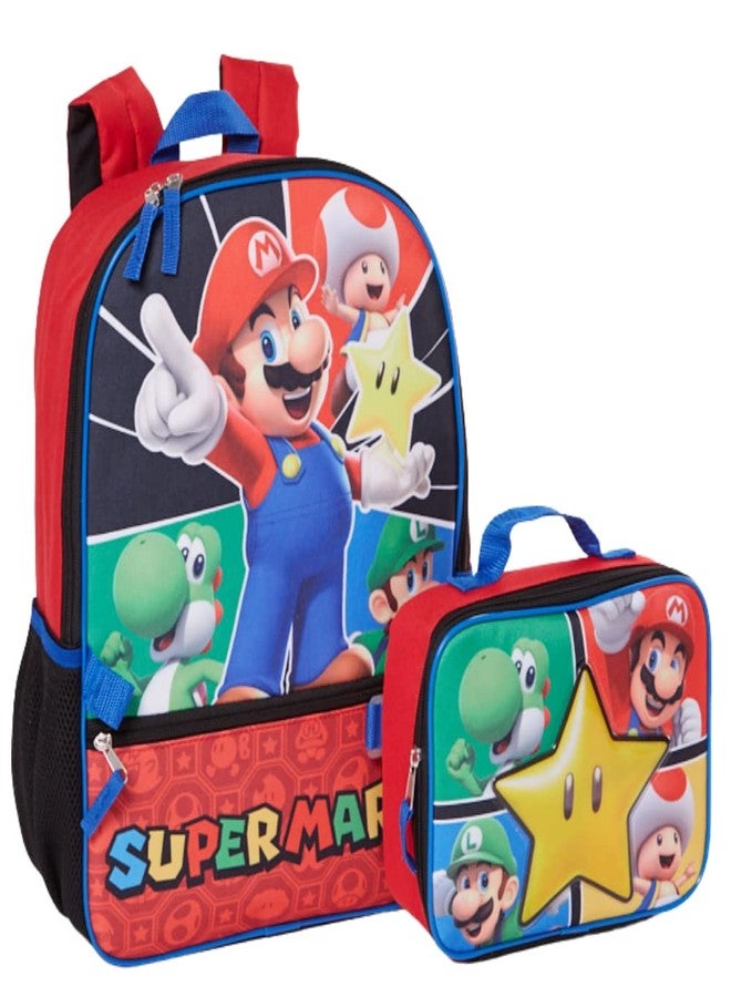 RALME Super Mario Backpack with Lunch Box Set for Boys & Girls, 16 inch, Value Bundle - Image 1