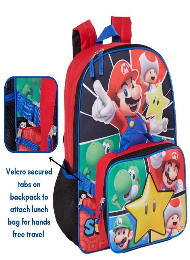 RALME Super Mario Backpack with Lunch Box Set for Boys & Girls, 16 inch, Value Bundle - Image 2