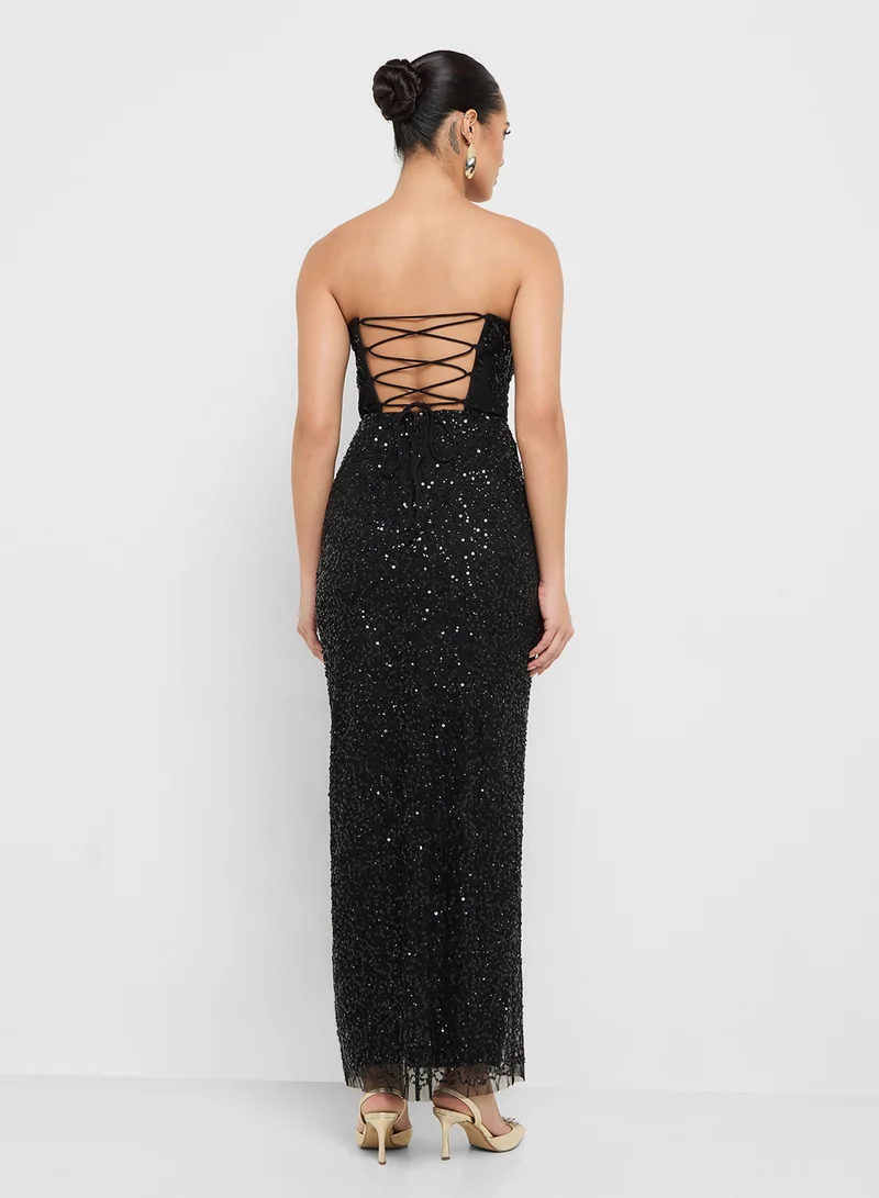 Namshi x Bandeau Sweetheart Neckline Sequin Embellished Gow