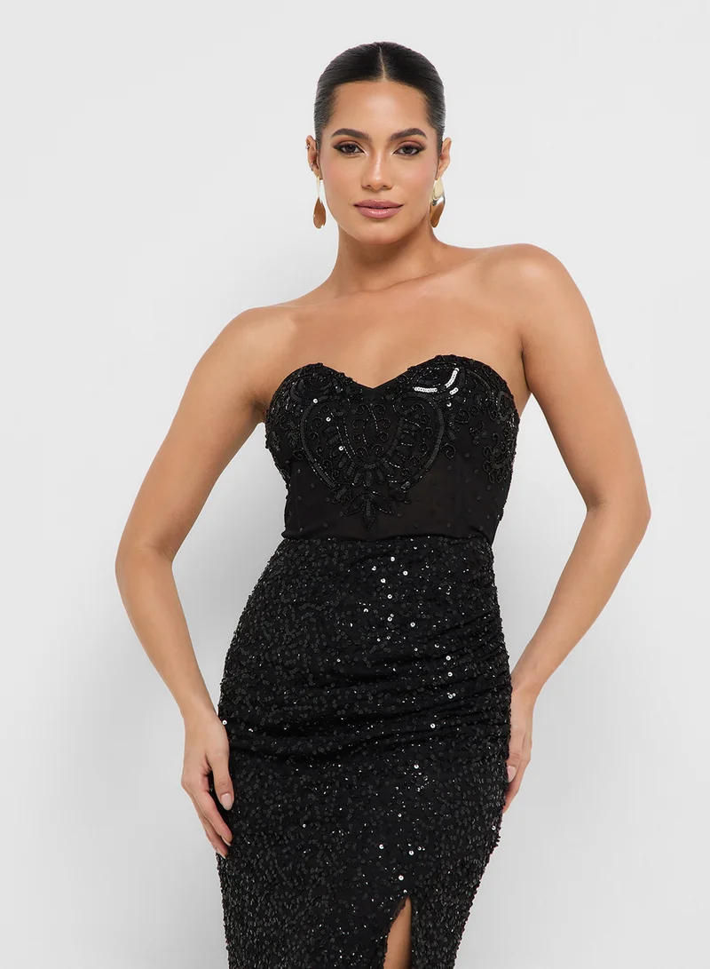 Namshi x Bandeau Sweetheart Neckline Sequin Embellished Gow