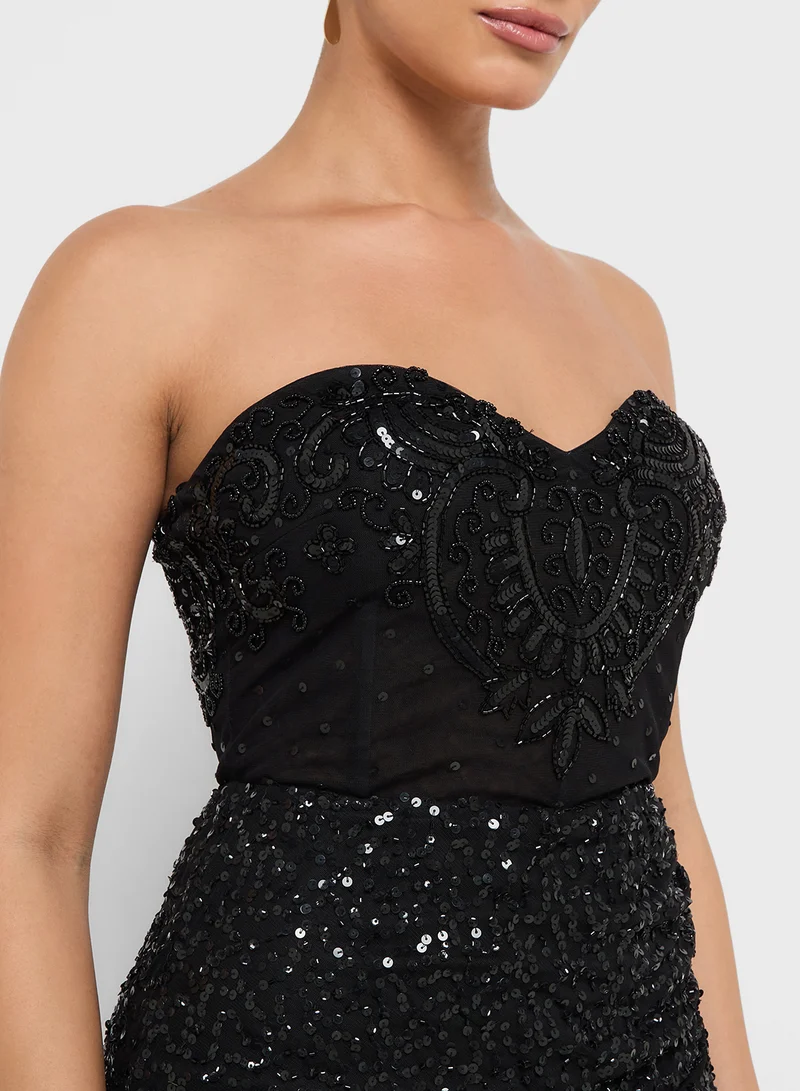 Namshi x Bandeau Sweetheart Neckline Sequin Embellished Gow
