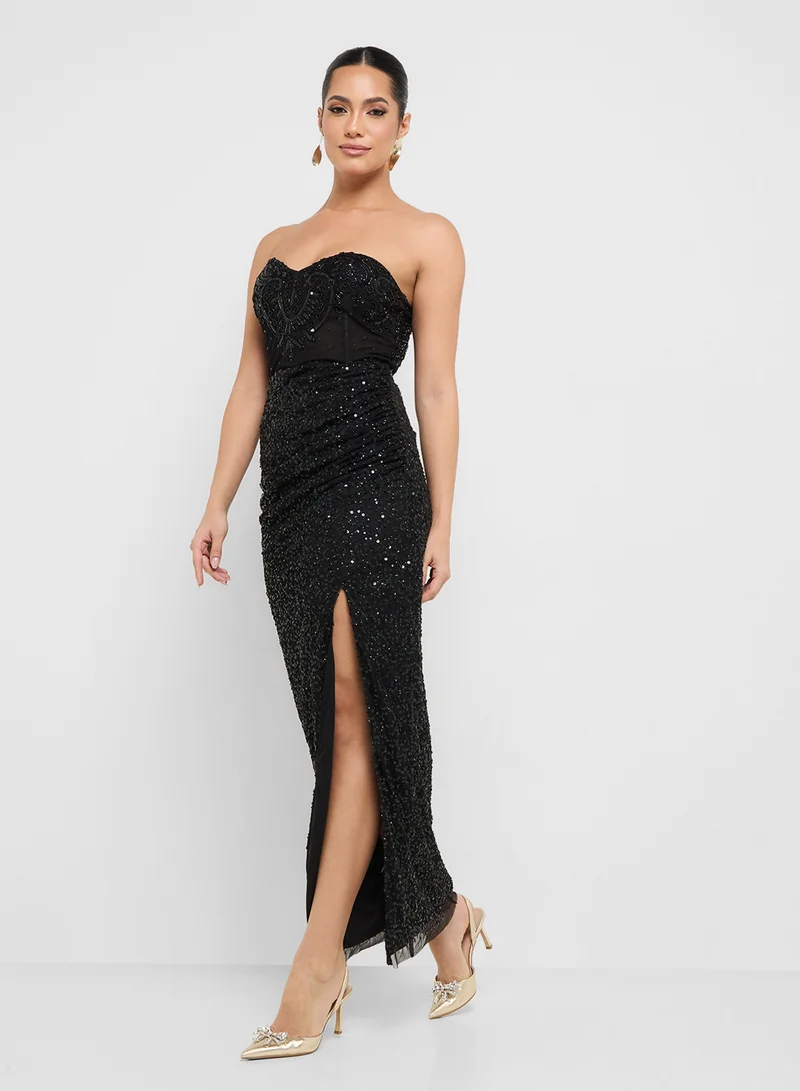 Namshi x Bandeau Sweetheart Neckline Sequin Embellished Gow