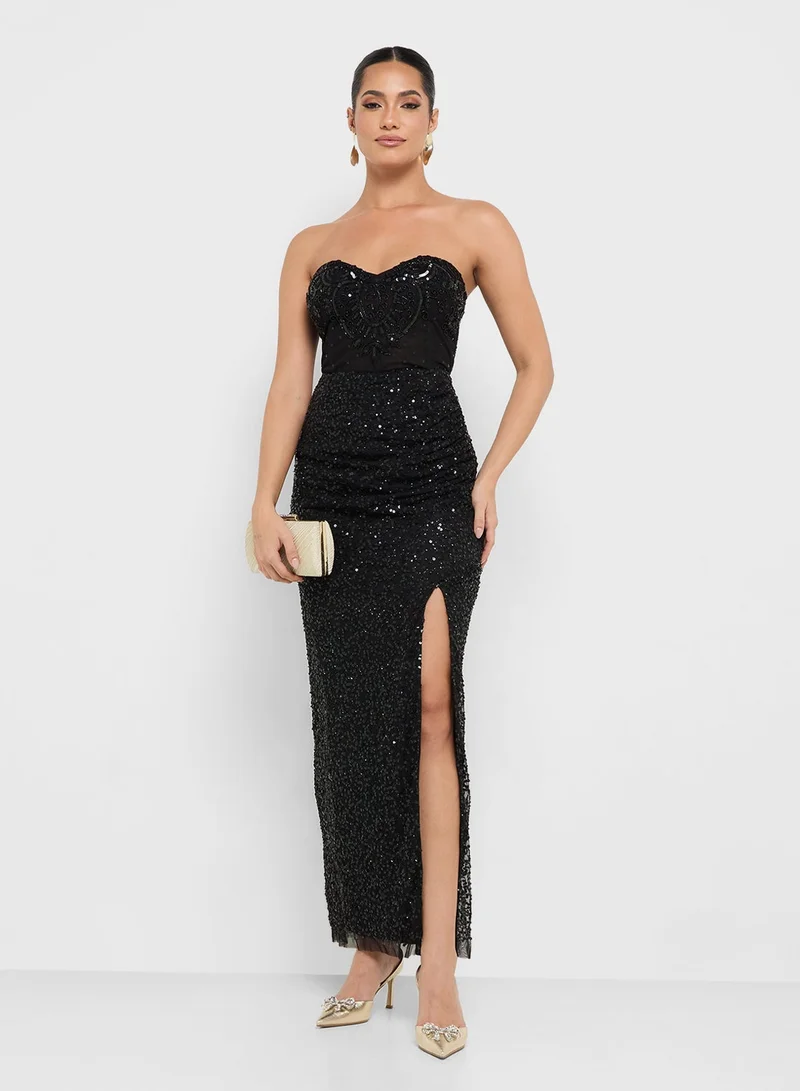 Namshi X  Bandeau Sweetheart Neckline Sequin Embellished Gow for Women | Best Price UAE