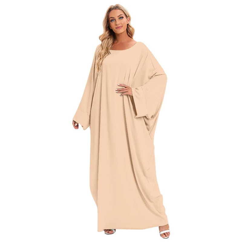 IKADEX Muslim Dress for Women Pakistani Kaftan Abaya Robe + Hijab Arabic Islamic Prayer Clothes Dubai Outfits Apricot Set - Image 4