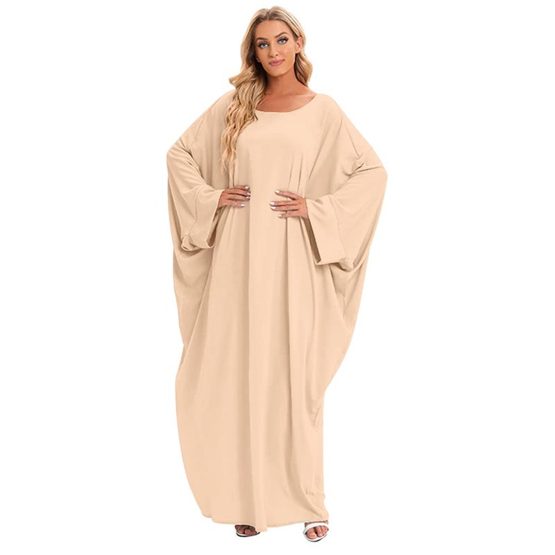 IKADEX Muslim Dress for Women Pakistani Kaftan Abaya Robe + Hijab Arabic Islamic Prayer Clothes Dubai Outfits Apricot Set - Image 5