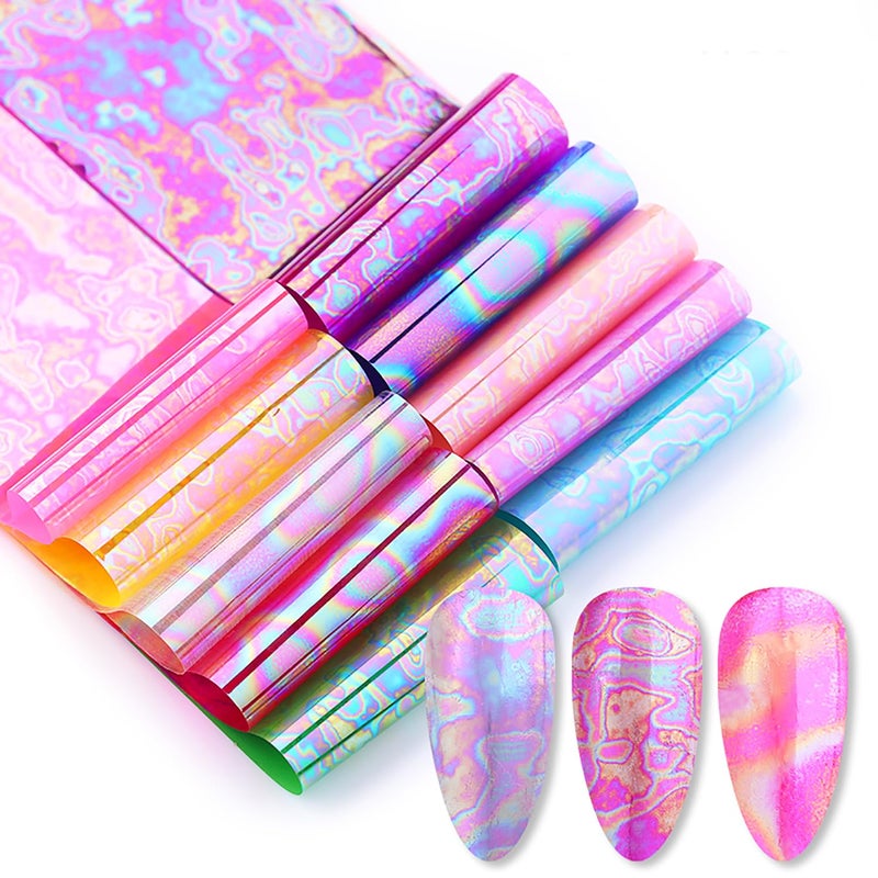 JERCLITY 10 Rolls Aurora Iridescence Nail Foil Transfer Sticker Kit Holographic Decals Laser Nail Foil Transfer Stickers Wraps - Image 3