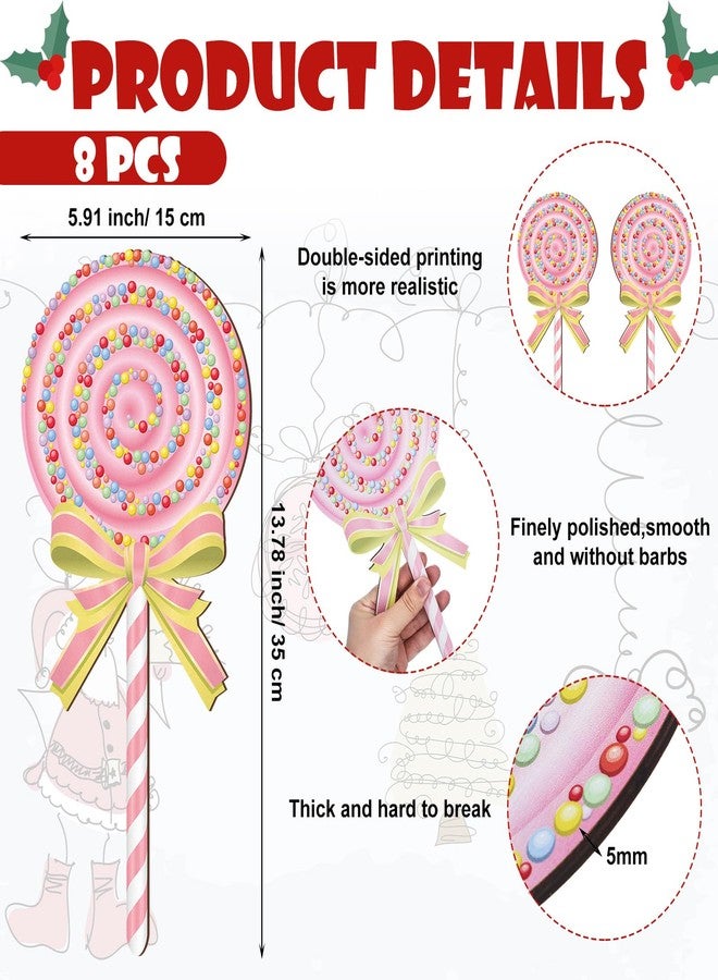 Vercraft 8 Pcs Large Pastel Christmas Candy Tree Ornaments Wooden Lollipop Candy Ornaments Christmas Tree Picks Double Sided Peppermint Hanging for Xmas Holiday Party Decorations - Image 2