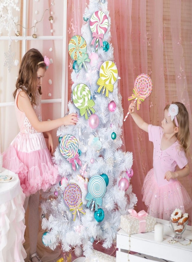 Vercraft 8 Pcs Large Pastel Christmas Candy Tree Ornaments Wooden Lollipop Candy Ornaments Christmas Tree Picks Double Sided Peppermint Hanging for Xmas Holiday Party Decorations - Image 5