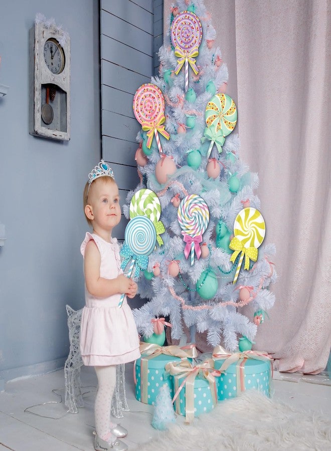 Vercraft 8 Pcs Large Pastel Christmas Candy Tree Ornaments Wooden Lollipop Candy Ornaments Christmas Tree Picks Double Sided Peppermint Hanging for Xmas Holiday Party Decorations - Image 4