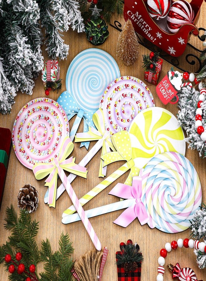 Vercraft 8 Pcs Large Pastel Christmas Candy Tree Ornaments Wooden Lollipop Candy Ornaments Christmas Tree Picks Double Sided Peppermint Hanging for Xmas Holiday Party Decorations - Image 3