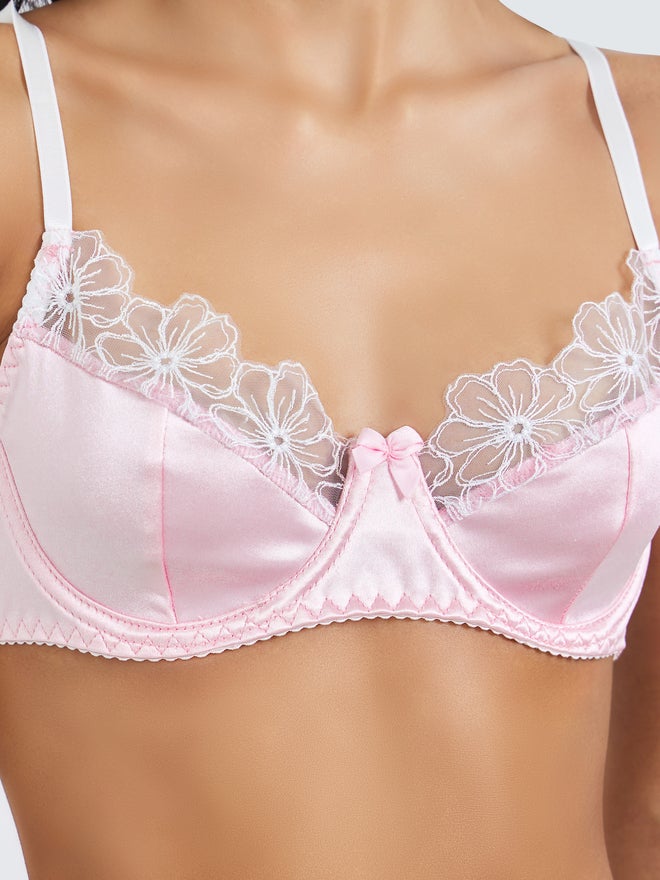 Styli Velvet Non-Padded Wired Balconette Bra and Briefs Set with Floral Lace Edge - Image 3
