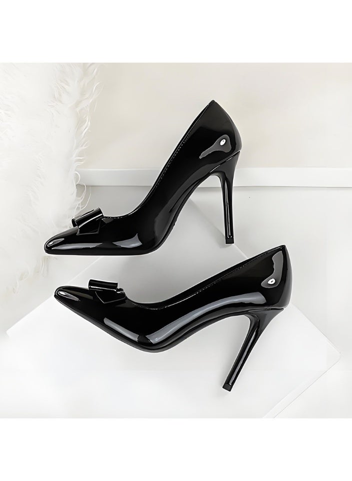 BIGTREE Women's Bowknot Stiletto Pumps Closed Pointed Toe High Heels Party Dress Shoes Black 10CM - Image 3