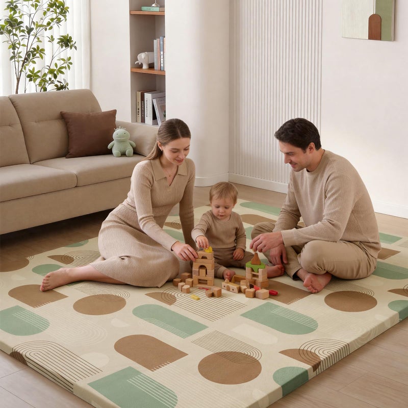 Blissful Diary 1.3" Thick Baby Play Mat, 71x59 Playpen Mat with Removable & Washable Cover, Ultra Soft Crawling Rug for Floor, Foam Cushion & Non-Slip Backing for Kids, Toddlers, Earth Tone Rainbow - Image 1