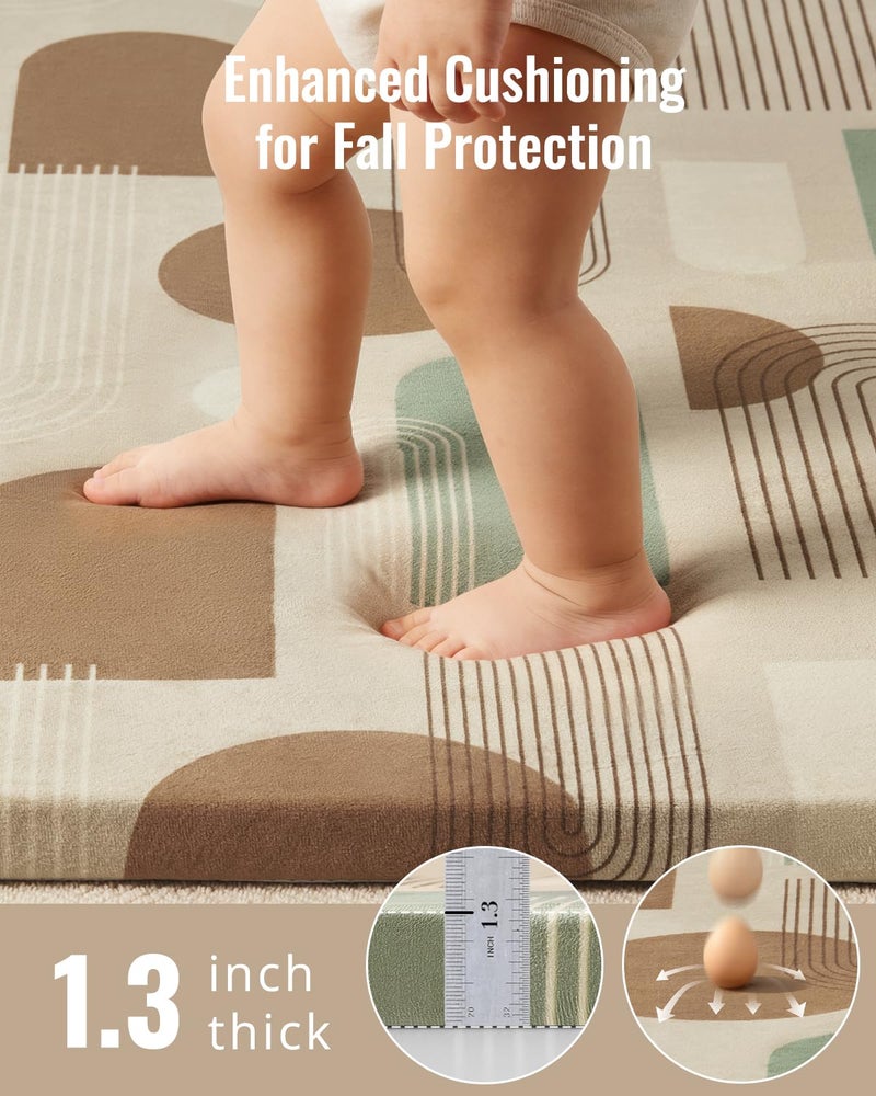 Blissful Diary 1.3" Thick Baby Play Mat, 71x59 Playpen Mat with Removable & Washable Cover, Ultra Soft Crawling Rug for Floor, Foam Cushion & Non-Slip Backing for Kids, Toddlers, Earth Tone Rainbow - Image 2