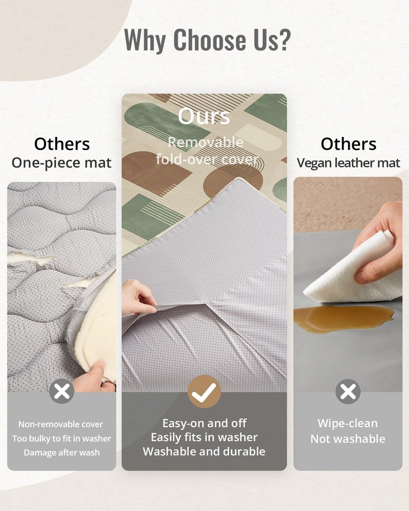 Blissful Diary 1.3" Thick Baby Play Mat, 71x59 Playpen Mat with Removable & Washable Cover, Ultra Soft Crawling Rug for Floor, Foam Cushion & Non-Slip Backing for Kids, Toddlers, Earth Tone Rainbow - Image 4