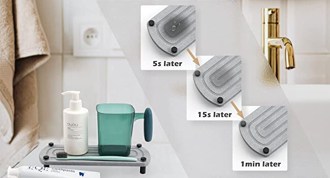 Kitwe حوض حمام كيتوي من الحجر سريع الجفاف، حوض تخزين سريع الجفاف لأسطح العمل، صينية من حجر الأرض الدياتومي لتنظيم حوض المطبخ وفرشاة الأسنان - Image 2