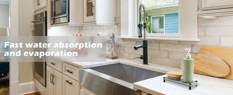 Kitwe حوض حمام كيتوي من الحجر سريع الجفاف، حوض تخزين سريع الجفاف لأسطح العمل، صينية من حجر الأرض الدياتومي لتنظيم حوض المطبخ وفرشاة الأسنان - Image 3