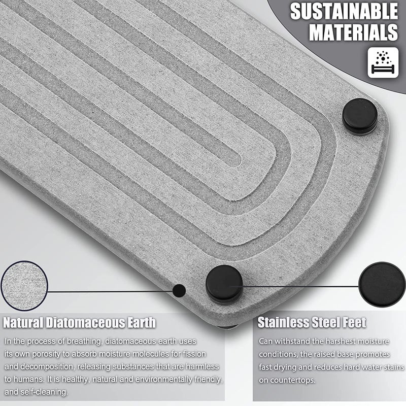 Kitwe حوض حمام كيتوي من الحجر سريع الجفاف، حوض تخزين سريع الجفاف لأسطح العمل، صينية من حجر الأرض الدياتومي لتنظيم حوض المطبخ وفرشاة الأسنان - Image 5