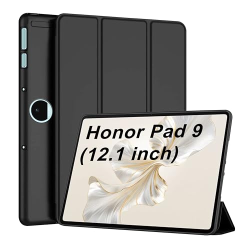 CEDO Tri-Fold for Honor Pad 9 (12.1 in) Smart Case Flip Cover with Multi Viewing Angles Stand | Leather Finish | Heat Dissipation | TPU Backcover (Black) - Image 1