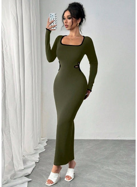 Shein SHEIN Women's Elegant Round Neck Long Sleeve Contrast Color Hollow  Design Simple Casual Daily Dress Maxi Women Outfit | Best Price Egypt |  Cairo, Giza