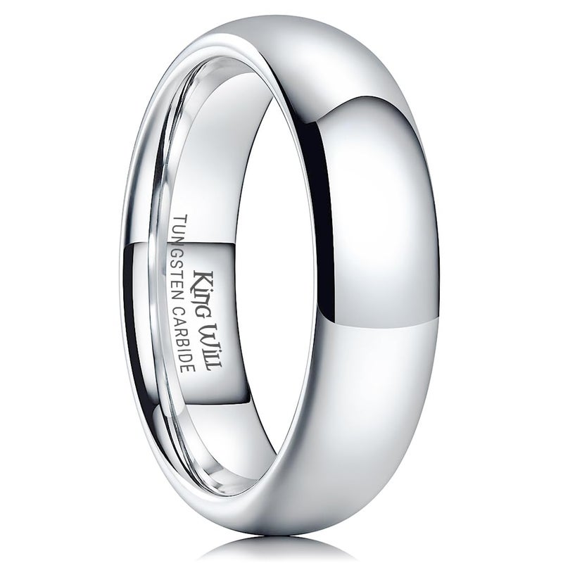 King Will 6mm Tungsten Carbide Wedding Band for Men Women Classic Promise Engagement Rings for Couples Domed Style High Polish Finished Comfort Fit, Silver Size 8.5 - Image 1