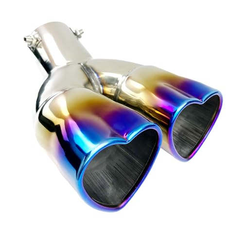OtpOutopa Dual Exhaust Tip 25 inch Inlet Universal Car Exhaust Pipe Modification Tail Throat Tail Pipe Stainless Steel Muffler Tip Adjustable Heart Shaped Car Decoration CurvedBaked Blue