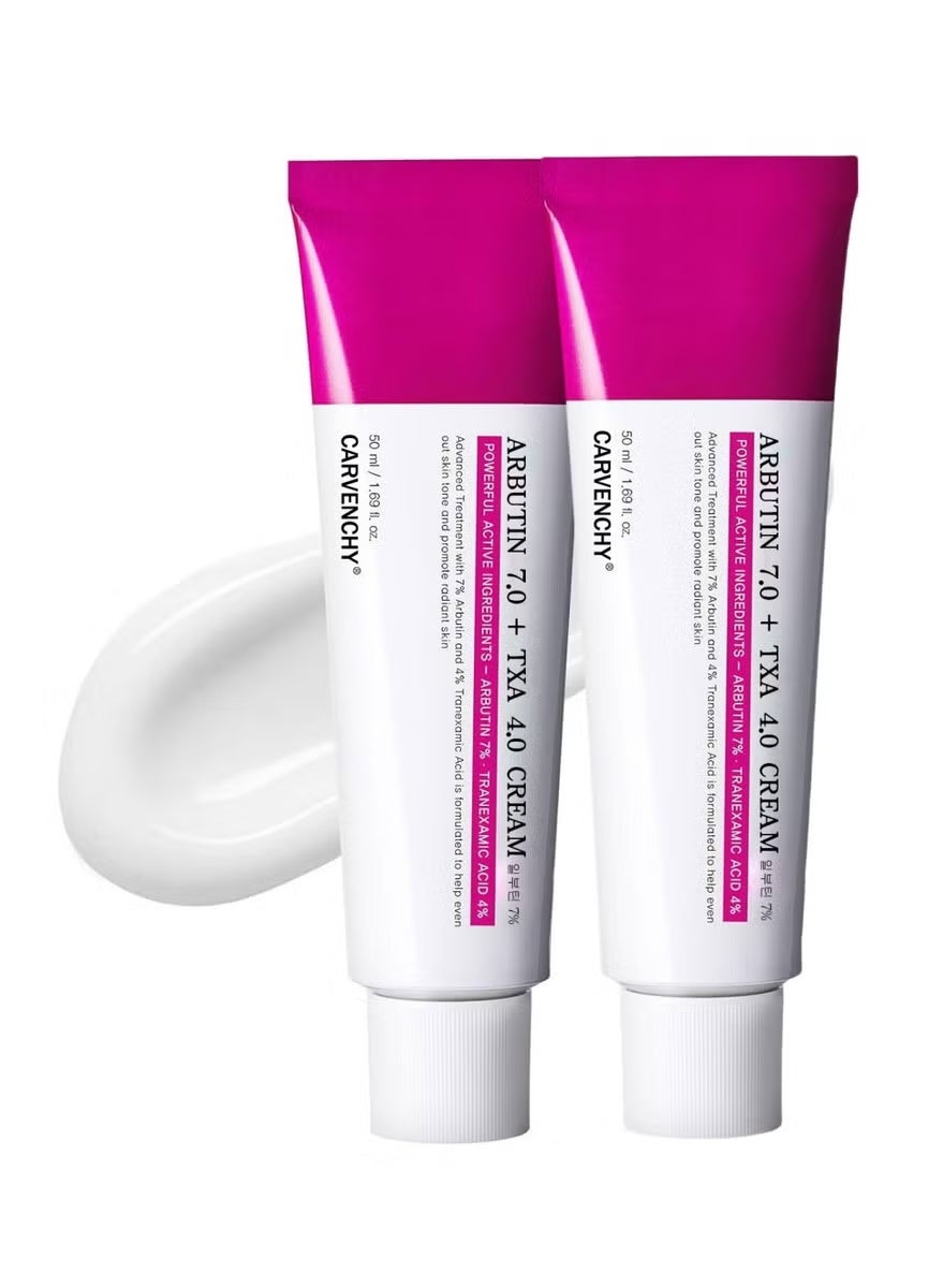 CARVENCHY 2-*Pack Arbutin 7% + Tranexamic Acid 4% Cream, 70,000ppm Arbutin, 40,000ppm TXA, Niacinamide, Glutathione, Supports Even Skin Tone, Enhances Skin Clarity, Korean Skin Care, 50ml, 1.69 fl.oz | Best Price Kuwait
