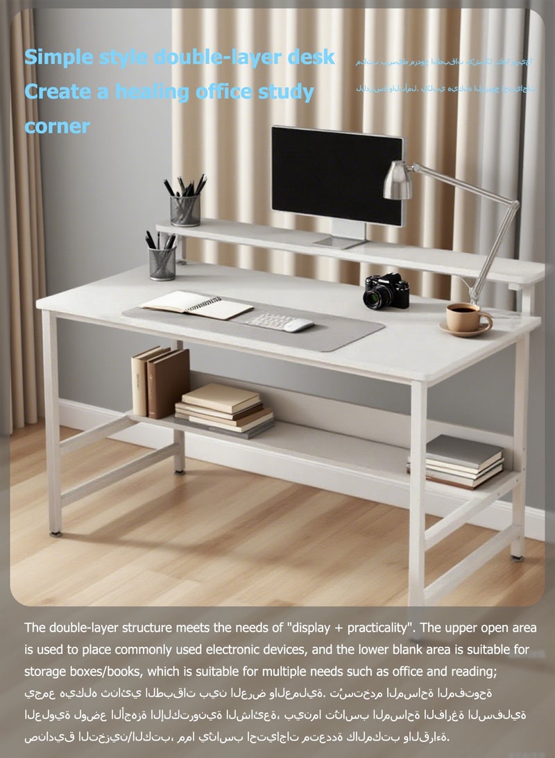 WEMART gaming table,Computer Table,Gaming Desk,Office Desk Home Desk Student Writing Study Table Study Desk with 3-position Height-Adjustable Monitor Stand,Versatile office 120*65 (White) - Image 2