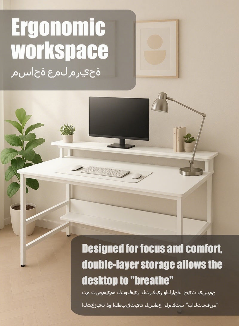 WEMART gaming table,Computer Table,Gaming Desk,Office Desk Home Desk Student Writing Study Table Study Desk with 3-position Height-Adjustable Monitor Stand,Versatile office 120*65 (White) - Image 5