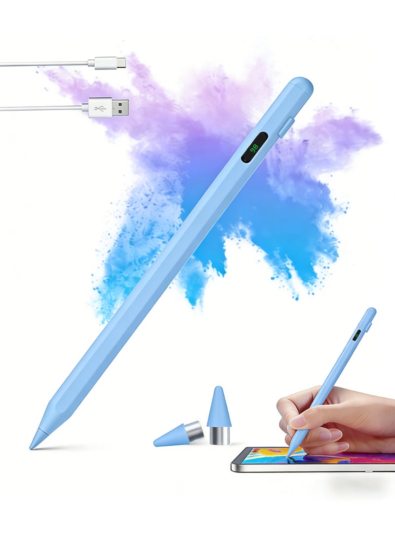 LR Nexus Touchscreen device stylus, rechargeable universal stylus, with battery LED display, no Bluetooth, with tilt sensor and accidental touch protection, Type-C charging port, compatible with iPad/iPhone/Android — Blue - Image 1