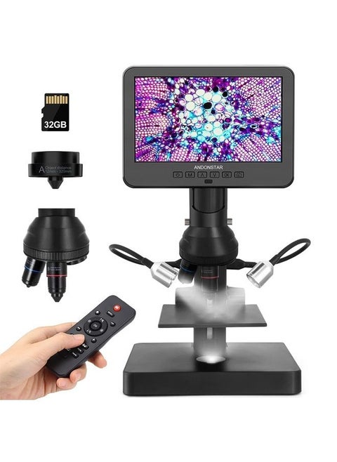 AD246S-P HDMI Digital Microscope with 7'' Screen, 4000x 3 Lens 2160P UHD Video Record, Coin Microscope for Error Coins, Biological Microscope Kit for Adults and Kids, Prepred Slides
