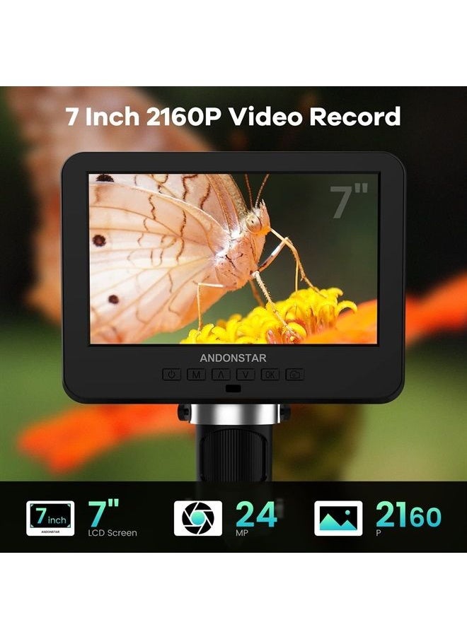 Andonstar - AD246S-P HDMI Digital Microscope with 7'' Screen, 4000x 3 Lens 2160P UHD Video Record, Coin Microscope for Error Coins, Biological Microscope Kit for Adults and Kids, Prepred Slides - Image 1