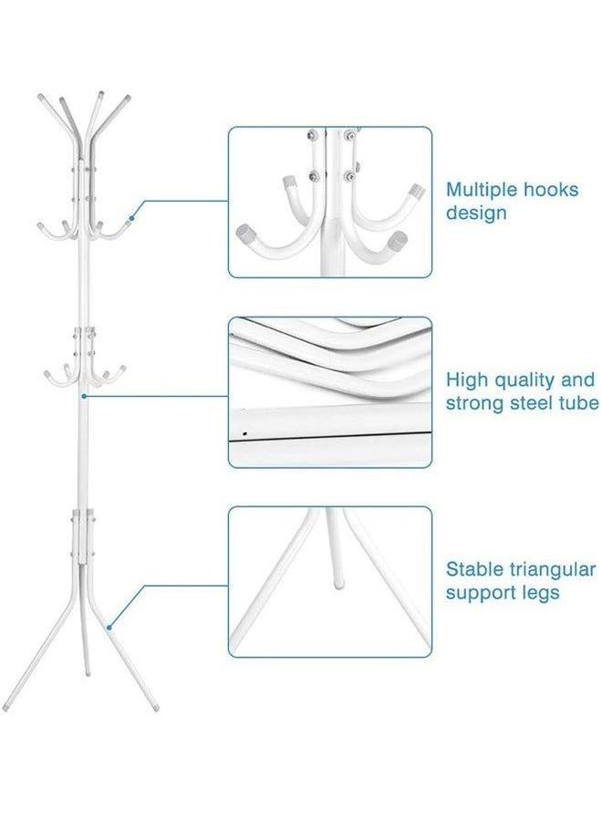 HOMESTAR Multi-Functional Metal Clothes Rack, 12 Hooks Hall Tree Coat Hanger Holder Home Enterway Storage Stand for Coat, Hat, Clothes, Scarves, Handbags, Umbrella White - Image 2