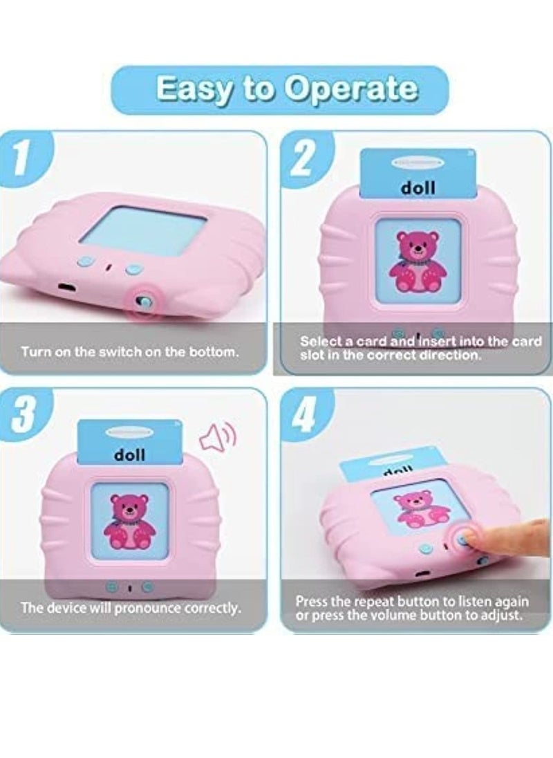 ELTRAZONE Kid Educational Montessori Preschool Animals Audible Flash Cards for kids 1 to 6 Years .Learning Toys Phonics Talking Flash Cards Device with 112 pcs Double-Sided Cards 224 Words Pink - Image 3