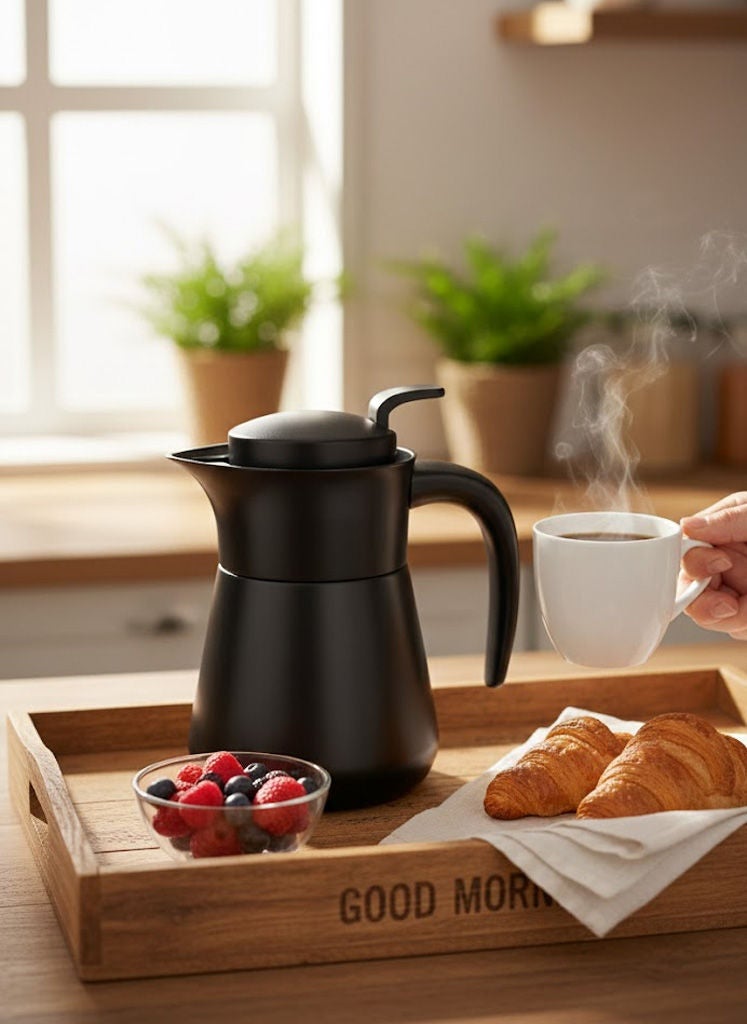 Double Wall Stainless Steel Tea/Coffee Flask Black 0.5 Liter, 18-8 Stainless Steel
