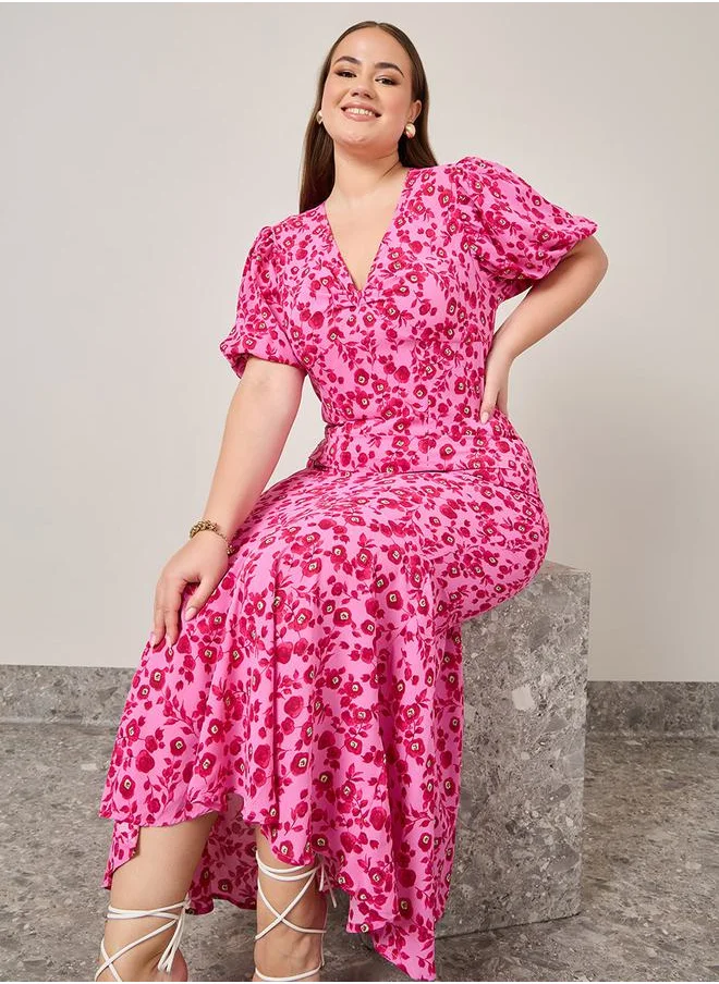 Styli Fluted Hem Floral Maxi Dress