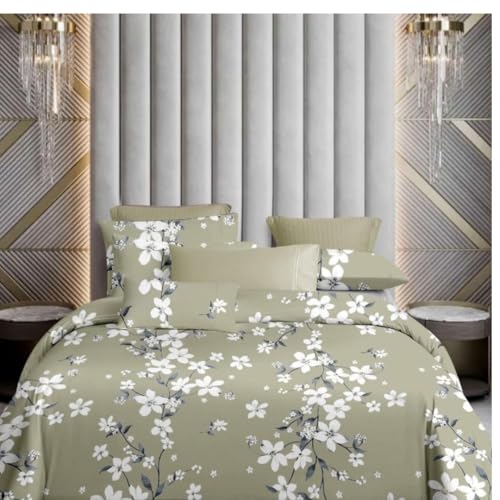 Plumora Double Bed Cotton Bedsheet Queen Size 90x100, 100% Pure Cotton Bed Sheet with 2 Pillow Covers, 240 TC Soft Breathable Floral Design – (Olive, Olivia) - Image 1